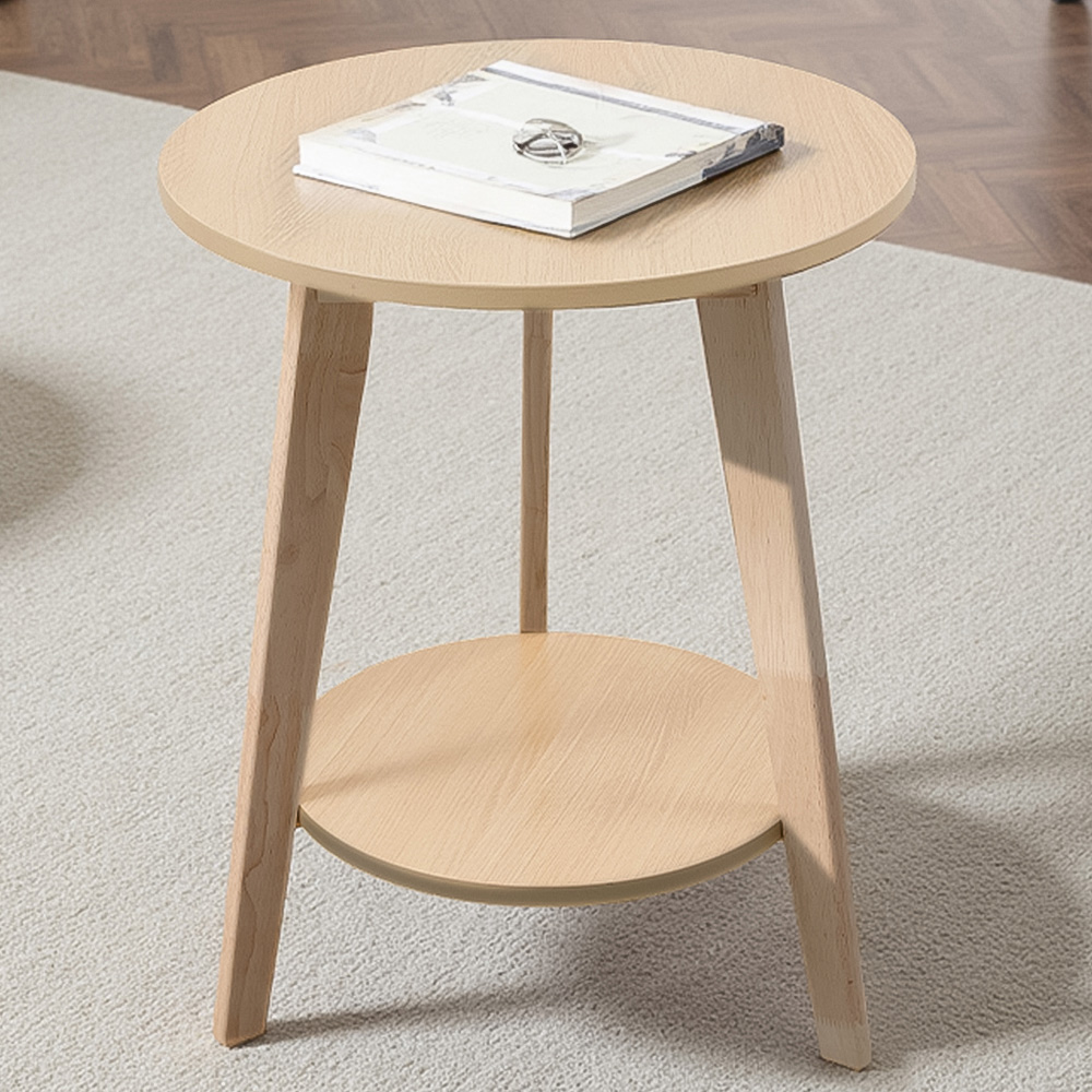 Living and Home 2-Tier Natural Round Wooden Coffee Side Table Image 1