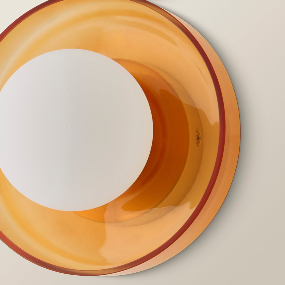 ValueLights Newbury Amber Glass Shade Flush Wall Light with Bulb Image 4