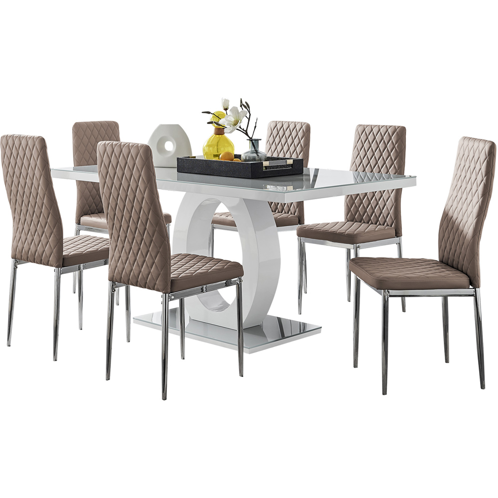 Furniturebox Lucia Valera 6 Seater Dining Set Black Gloss Cappuccino and Chrome Image 2