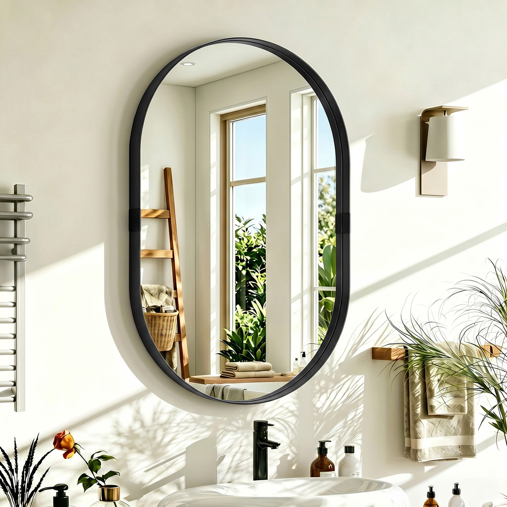 HOMCOM Black Wall Mirror with Elevated Aluminium Alloy Frame 60 x 90cm Image 2