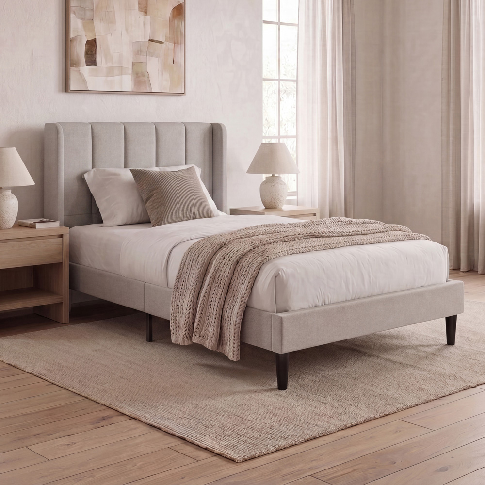 VIDA DESIGNS Vianna Single Beige Linen Fabric Bed Image 8