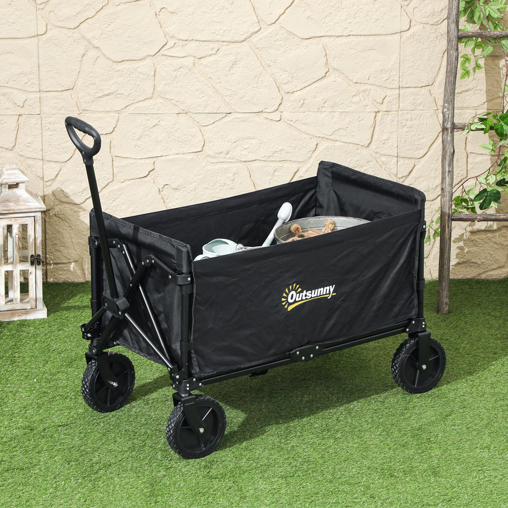 Outsunny 120L Black Folding Collapsible Wagon with Adjustable Handle Image 2