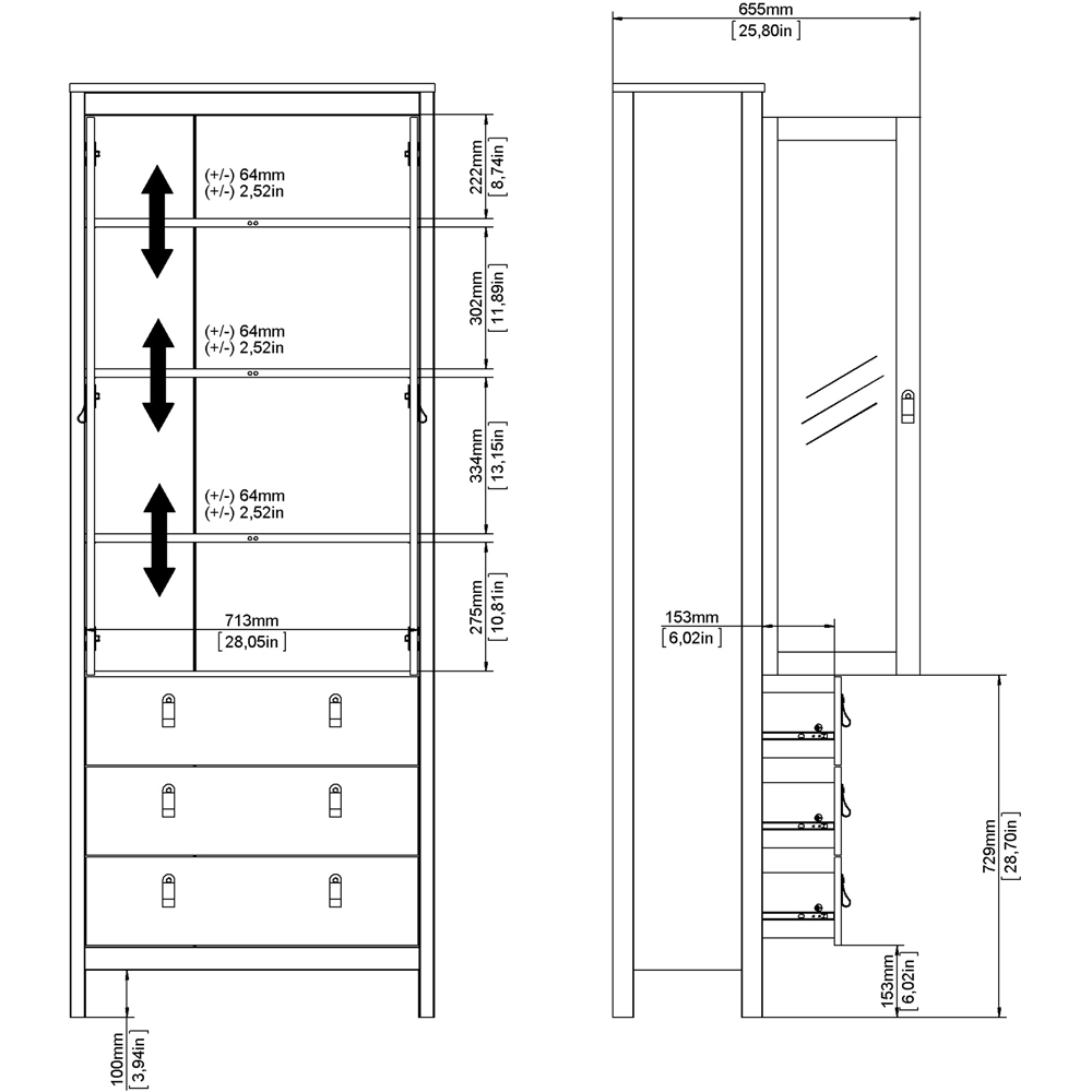 Florence Madrid 2 Door 3 Drawer White Glass China Chest Image 7