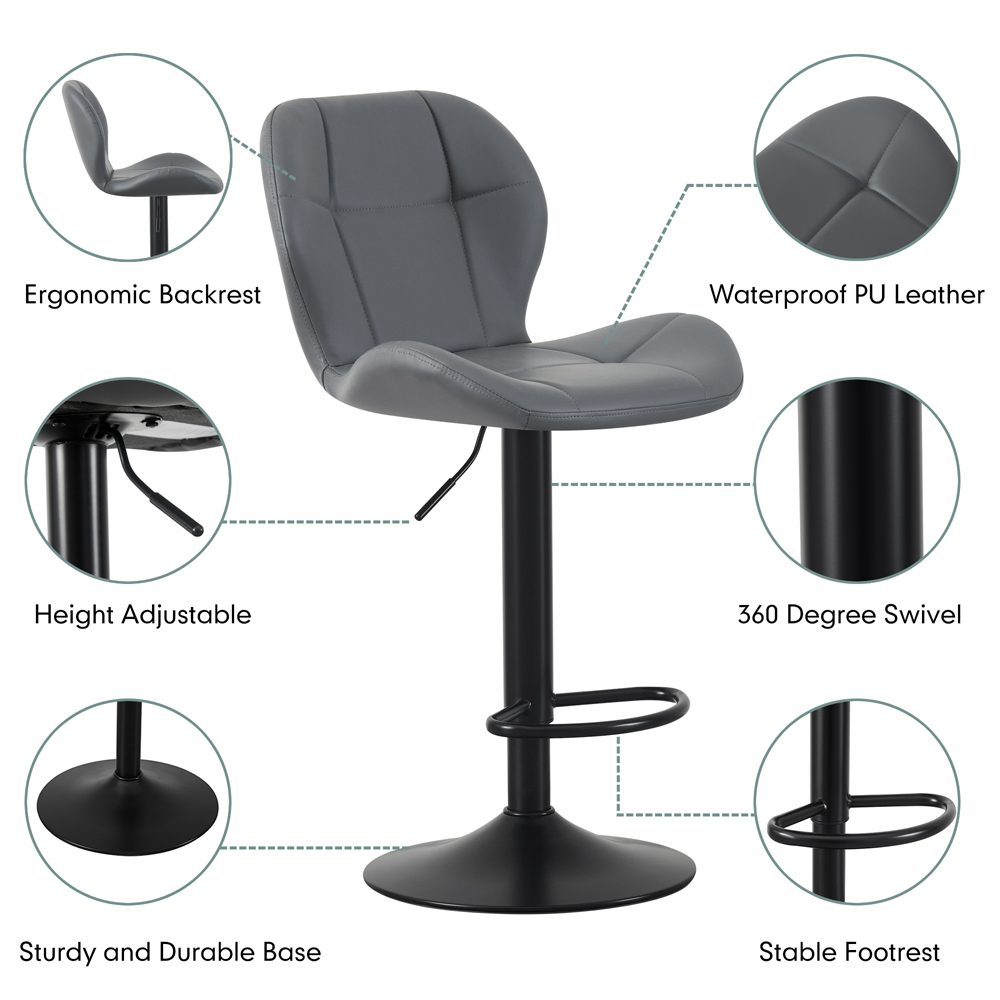 Stella Grey Height Adjustable Bar Stool with Footrest Set of 2 Image 3