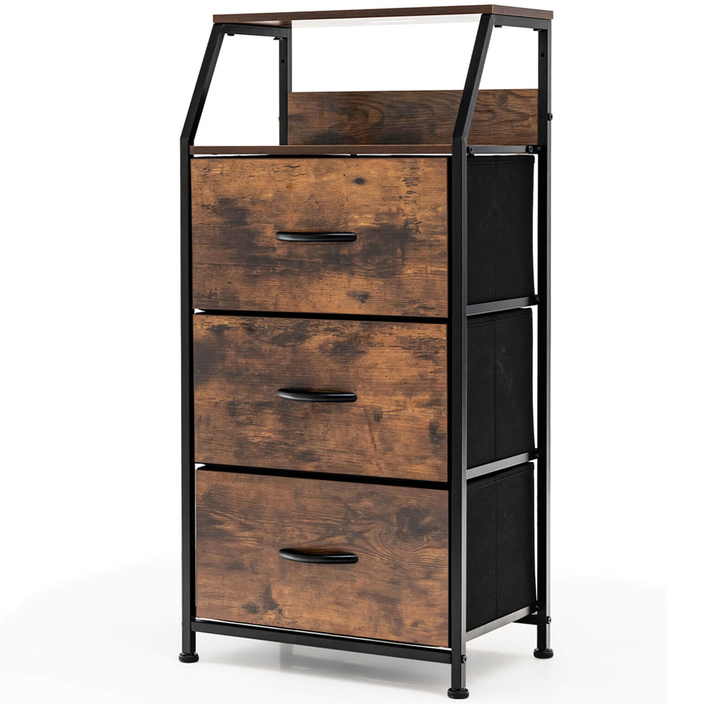 Costway 3 Drawer Single Shelf Brown Storage Unit Image 2