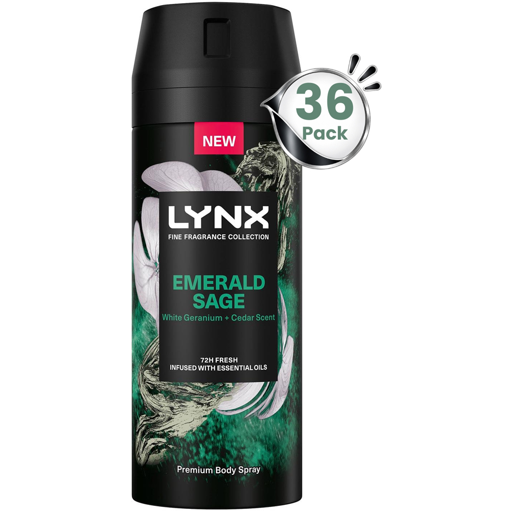 Lynx Fine Fragrance Men's Emerald Sage 72H Freshness Deodorant Body Spray 150ml 36 Pack Image 1