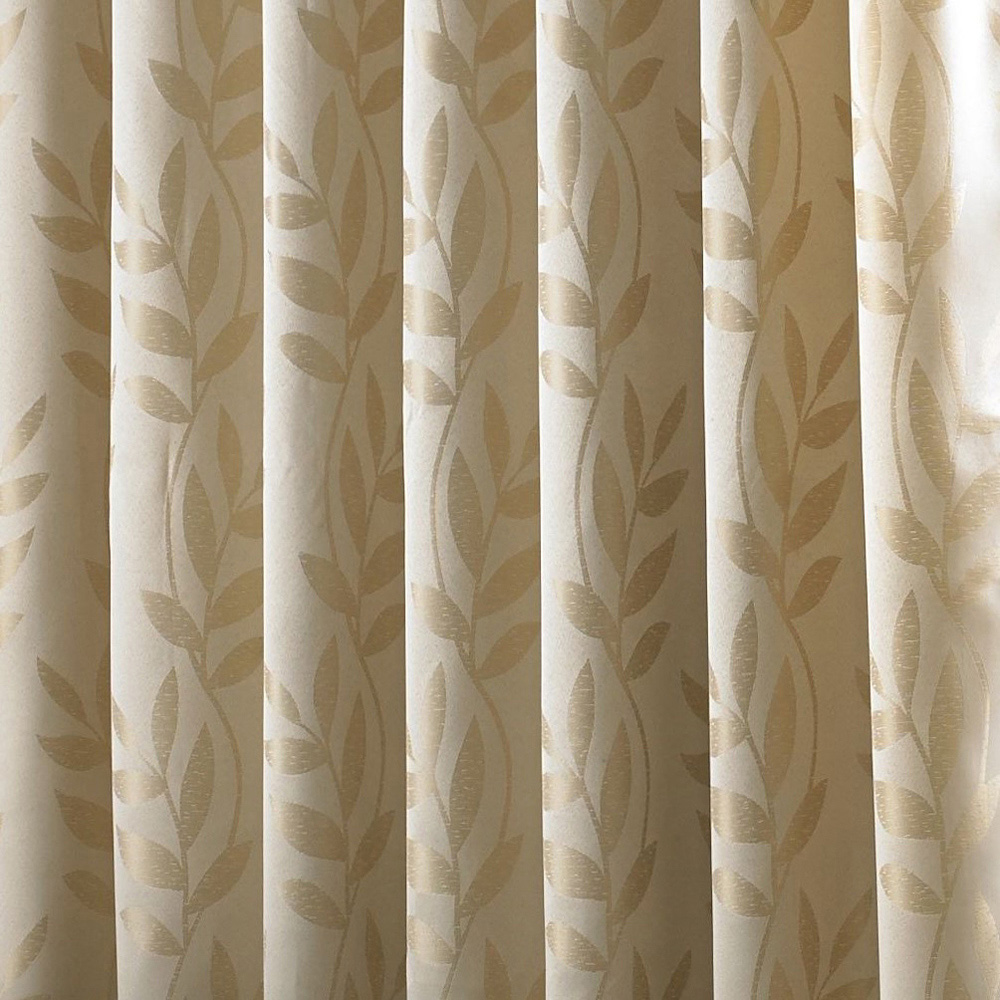 Alan Symonds Dupion Latte Leaf Jacquard Ring Top Eyelet Curtains 168 x 183cm Image 4