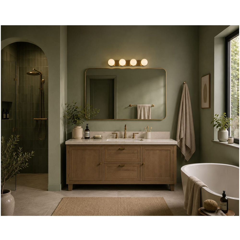 Cosylyte Bowen Bathroom 4 Light Classic Opal Glass Brass Ceiling Flush Light Image 7