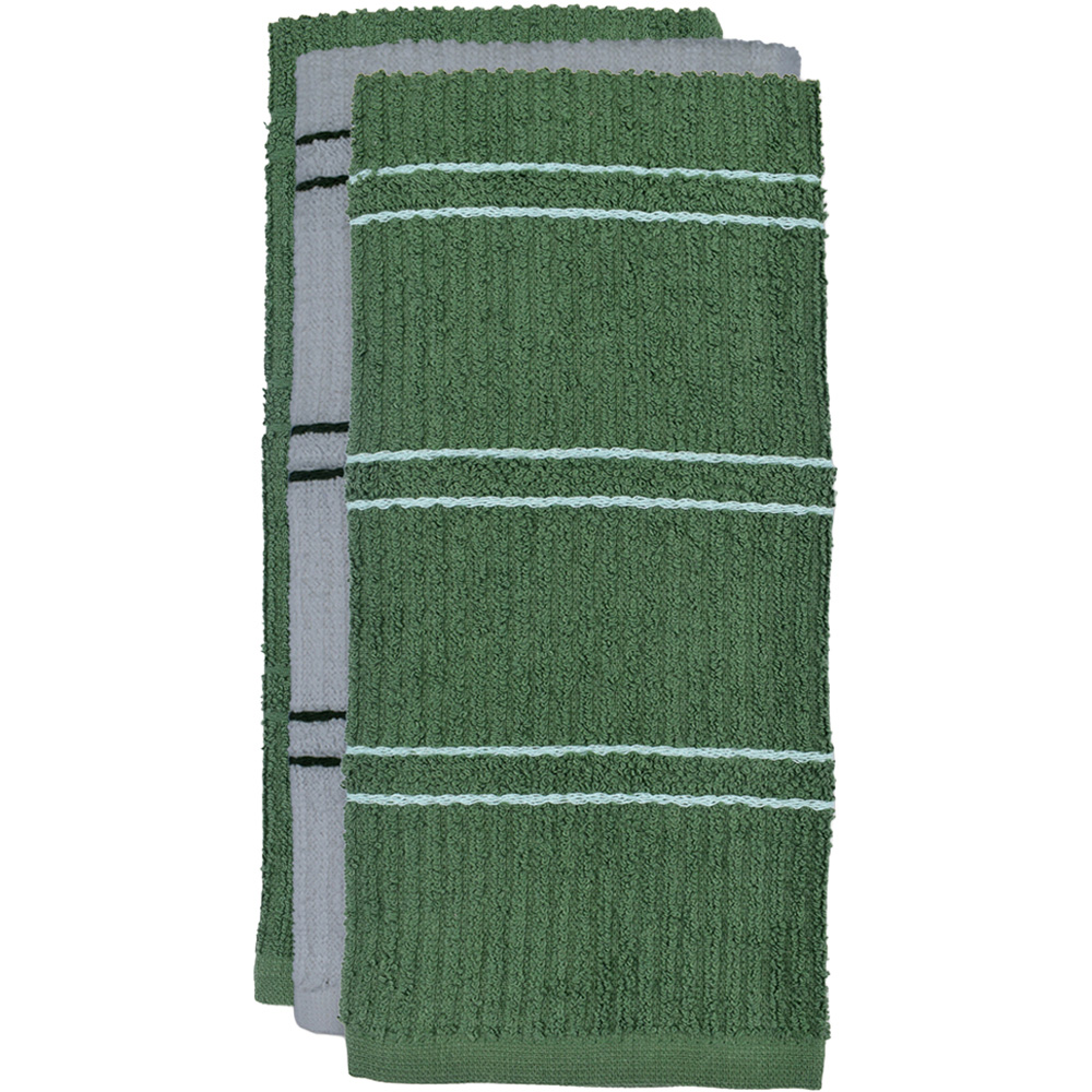 Kitchen Trends Green Ripple Stripes Tea Towel 3 Pack Image 1