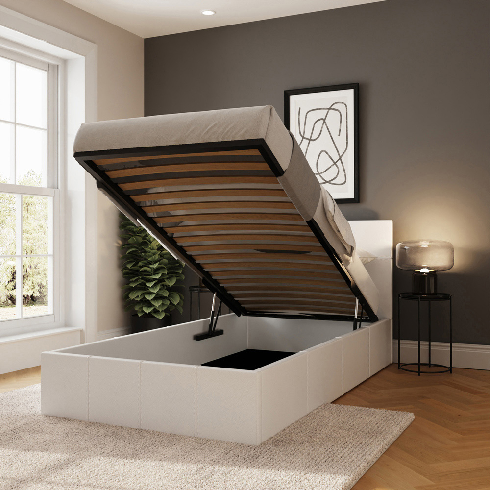 GFW Single White Faux Leather End Lift Ottoman Bed with Memory Pocket Spring Mattress Image 9