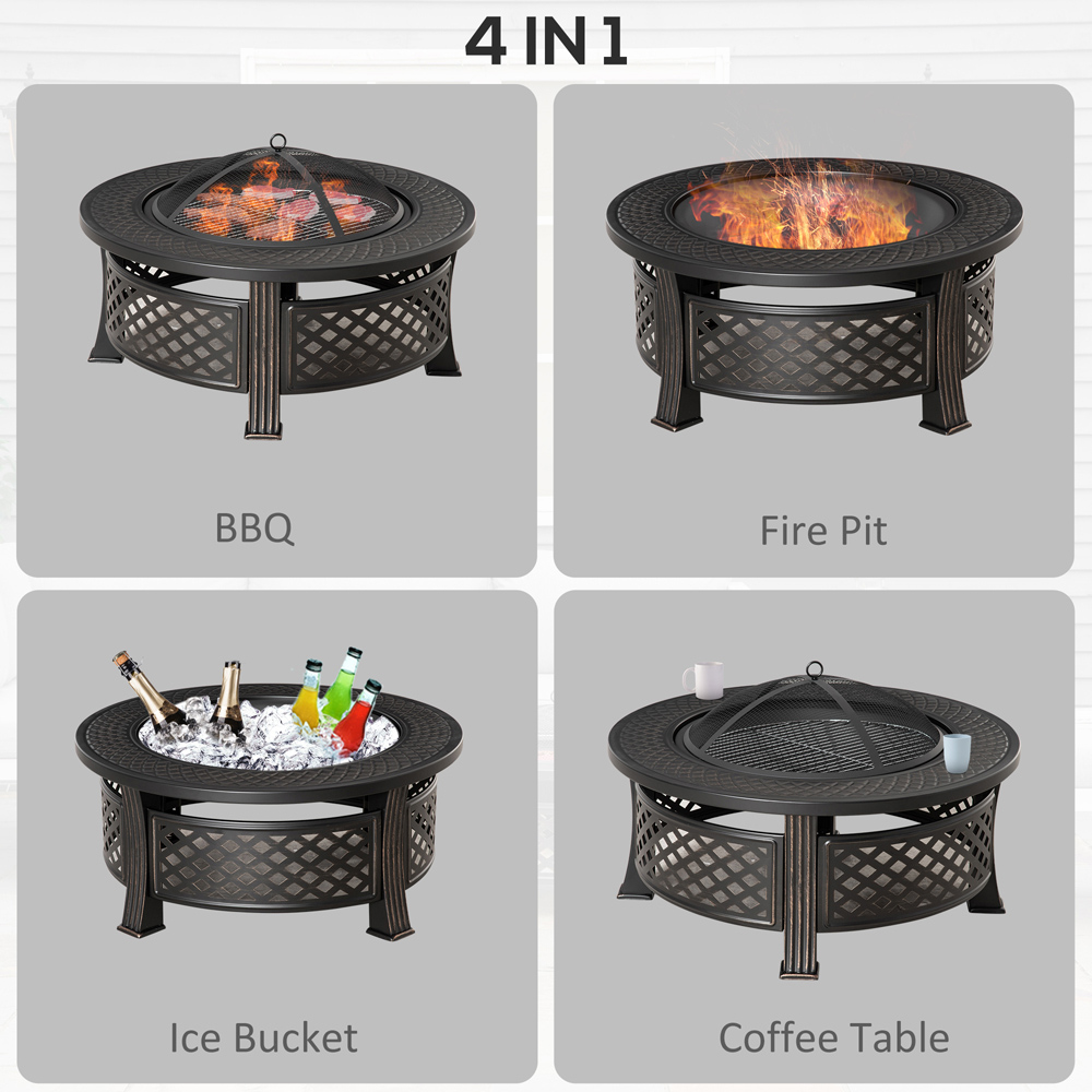 Outsunny Bronze Tone Outdoor Round Firepit with Grill Net Image 8