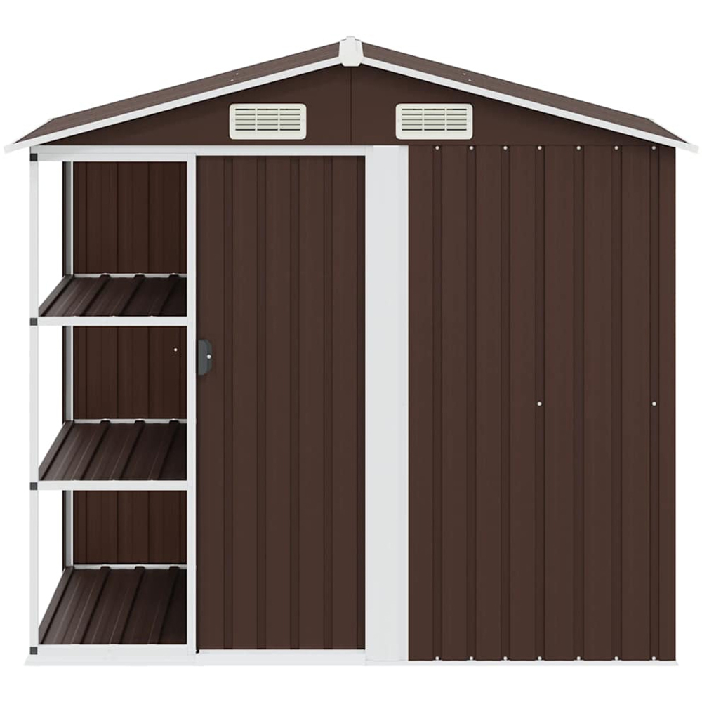 vidaXL 6.7 x 4.3ft Brown Galvanised Iron Apex Garden Shed with Log Rack Image 4