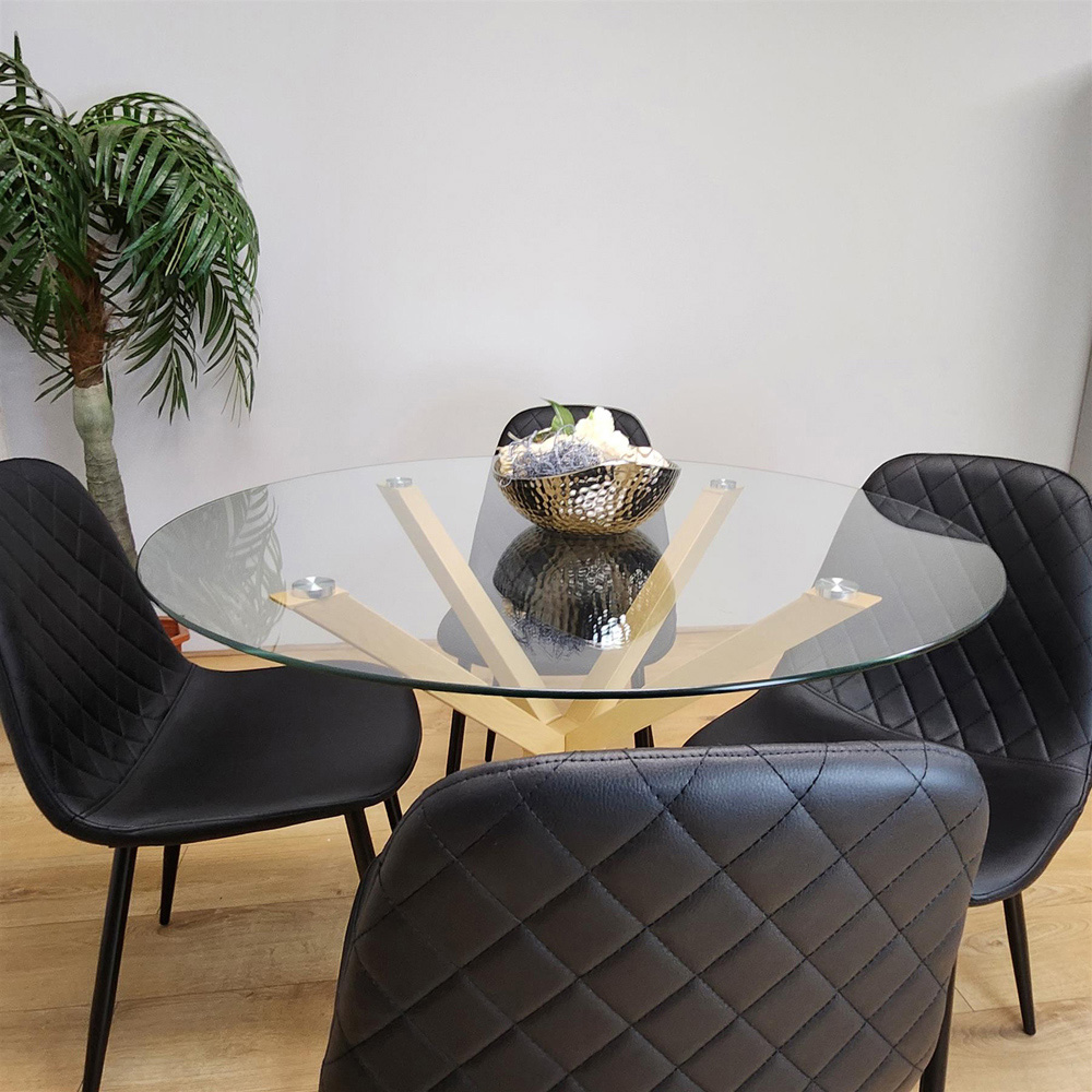 Kosy Koala 4 Seater Glass and Faux Leather Gem Pattern Round Dining Set Black Image 5