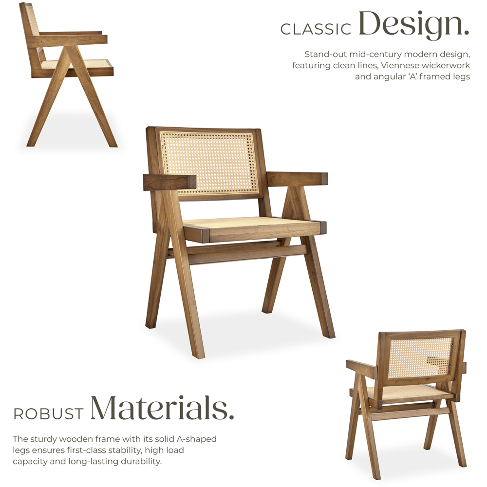 Tectake Lizzy Set of 4 Light Oak Rattan Backrest Dining Chair Image 3