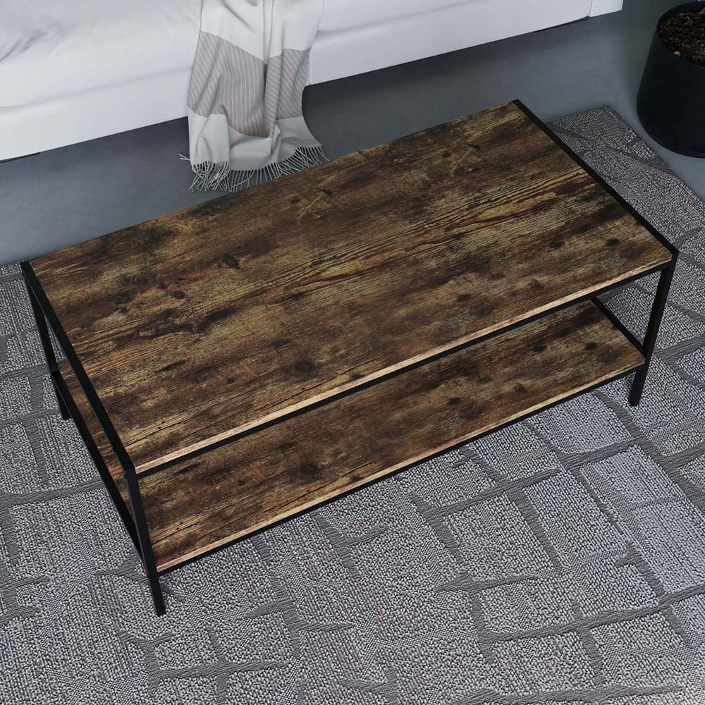 Vida Designs Brooklyn Dark Wood Rustic Industrial Coffee Table Image 4