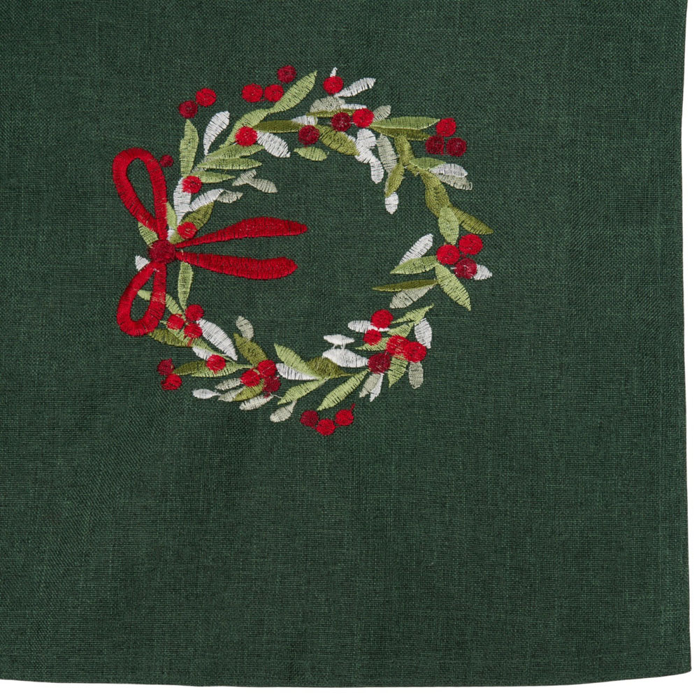 Wreath Embroidered Runner Green Image 3