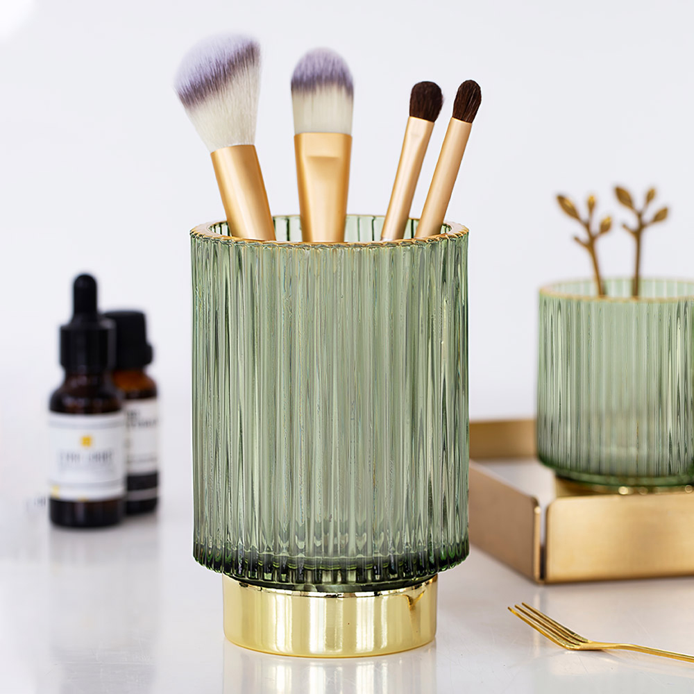 Living and Home Thickened Ribbed Glass Brush Holder Image 2