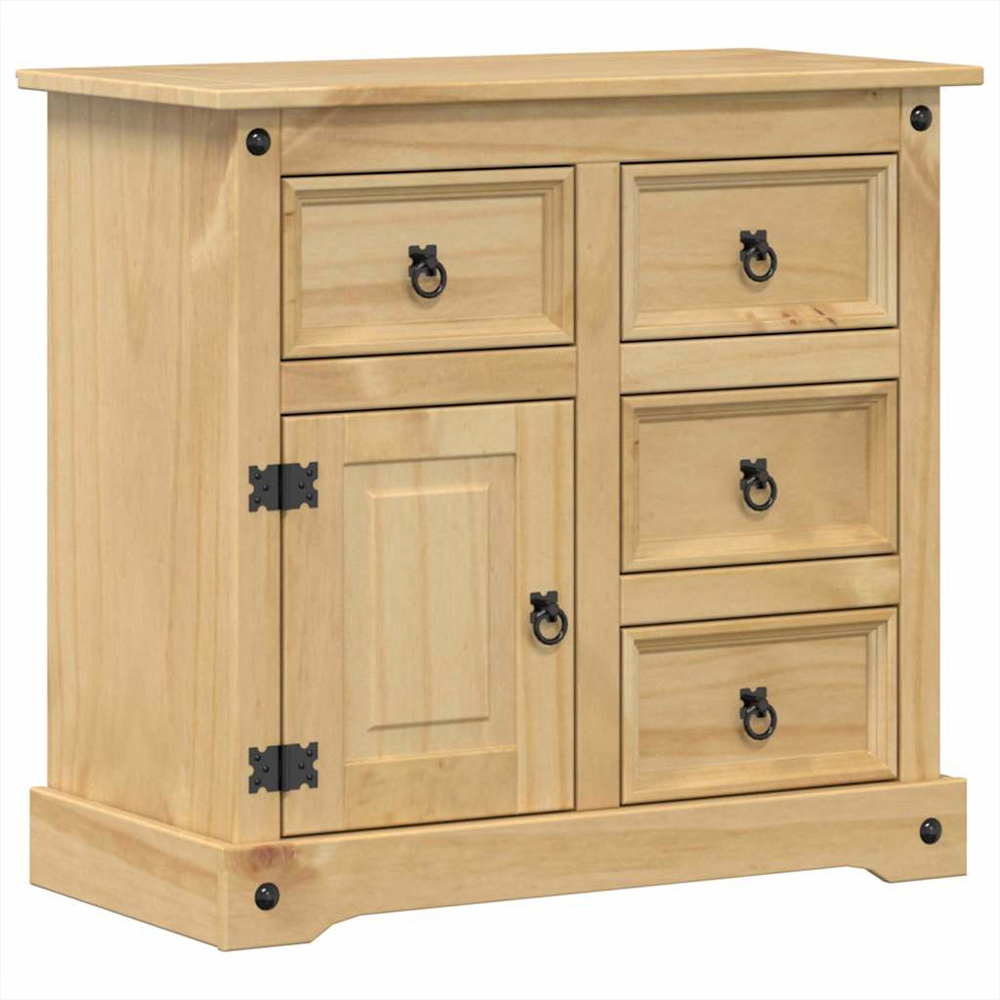 vidaXL Corona Single Door 4 Drawer Natural Solid Pine Wood Sideboard Image 2