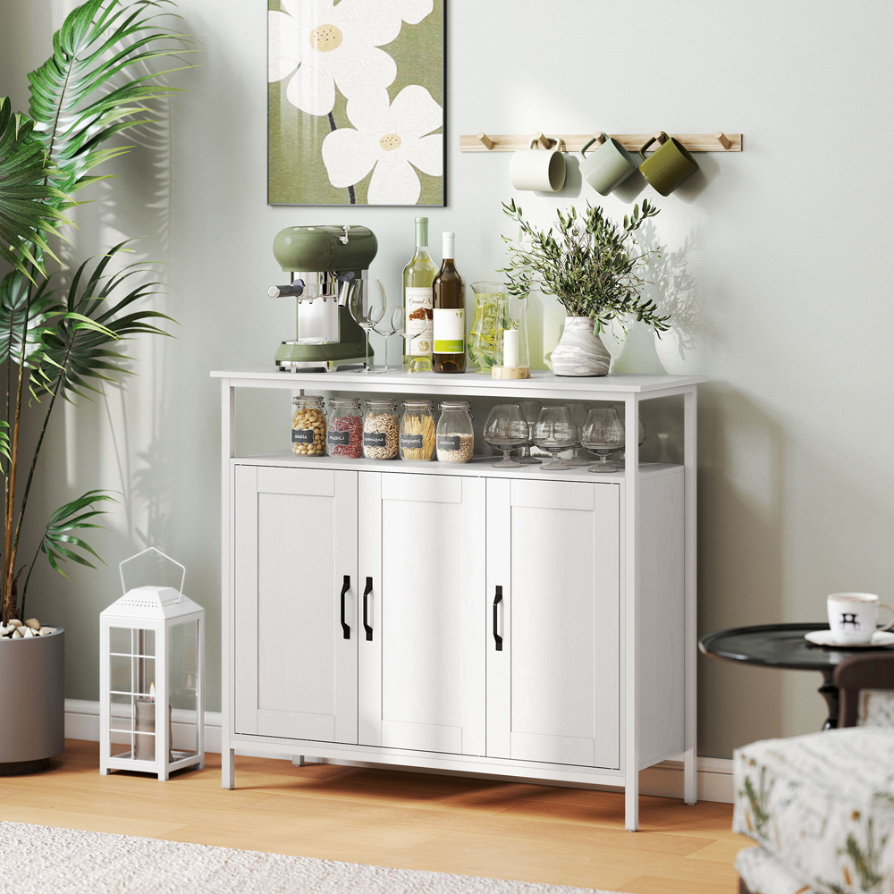 Portland 3 Door Single Shelf White Industrial Kitchen Sideboard Image 3