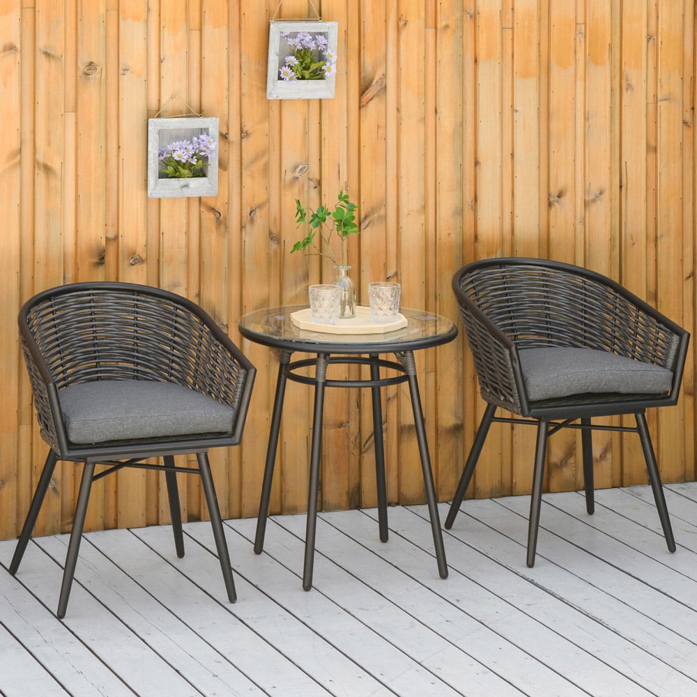 Outsunny 2 Seater Rattan Bistro Set Grey Image 1