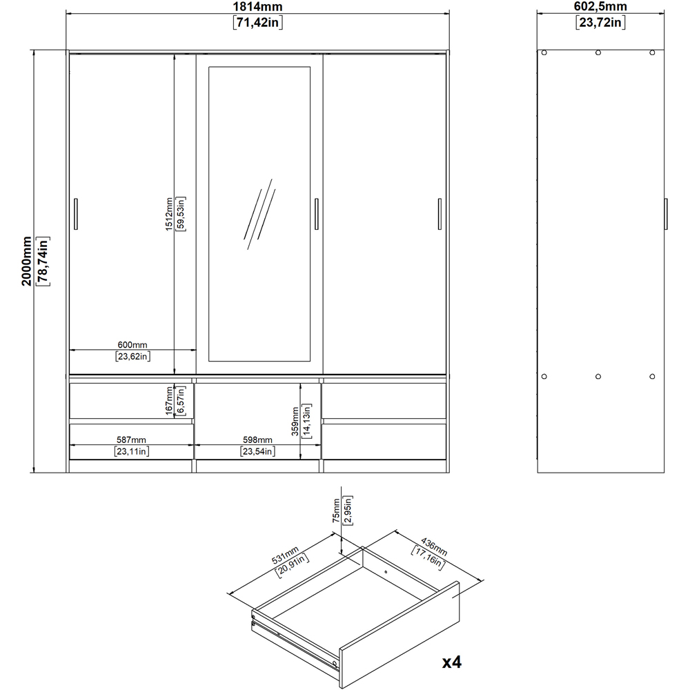 Florence 4 Door 4 Drawer Jackson Hickory Oak Sliding Wardrobe Image 8