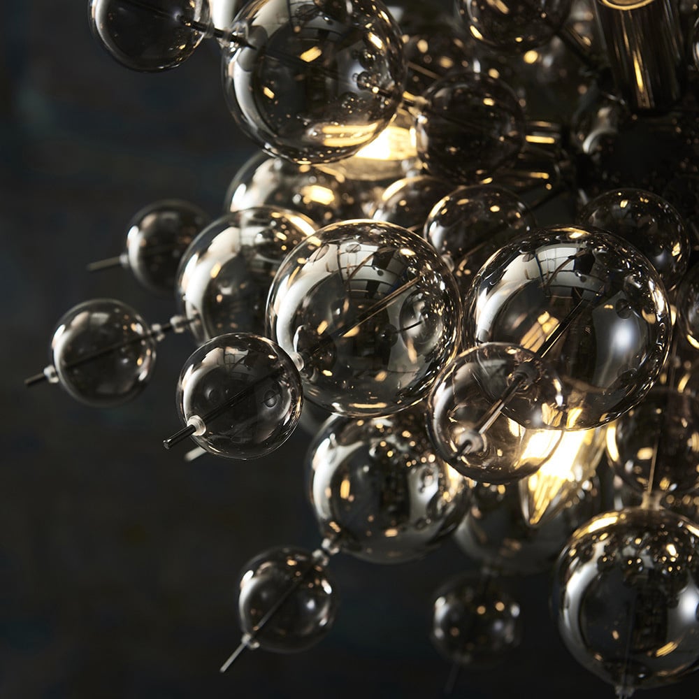 Merano Pavia Tinted Glass Black 9 Light Ceiling Pendant Image 6