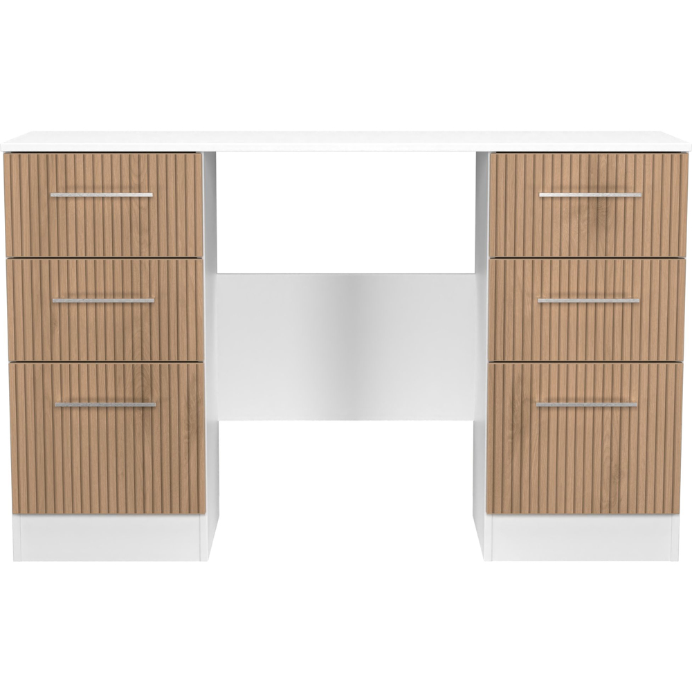 Crowndale Worcester 6 Drawer Slatt Effect and White Kneehole Desk Ready Assembled Image 2