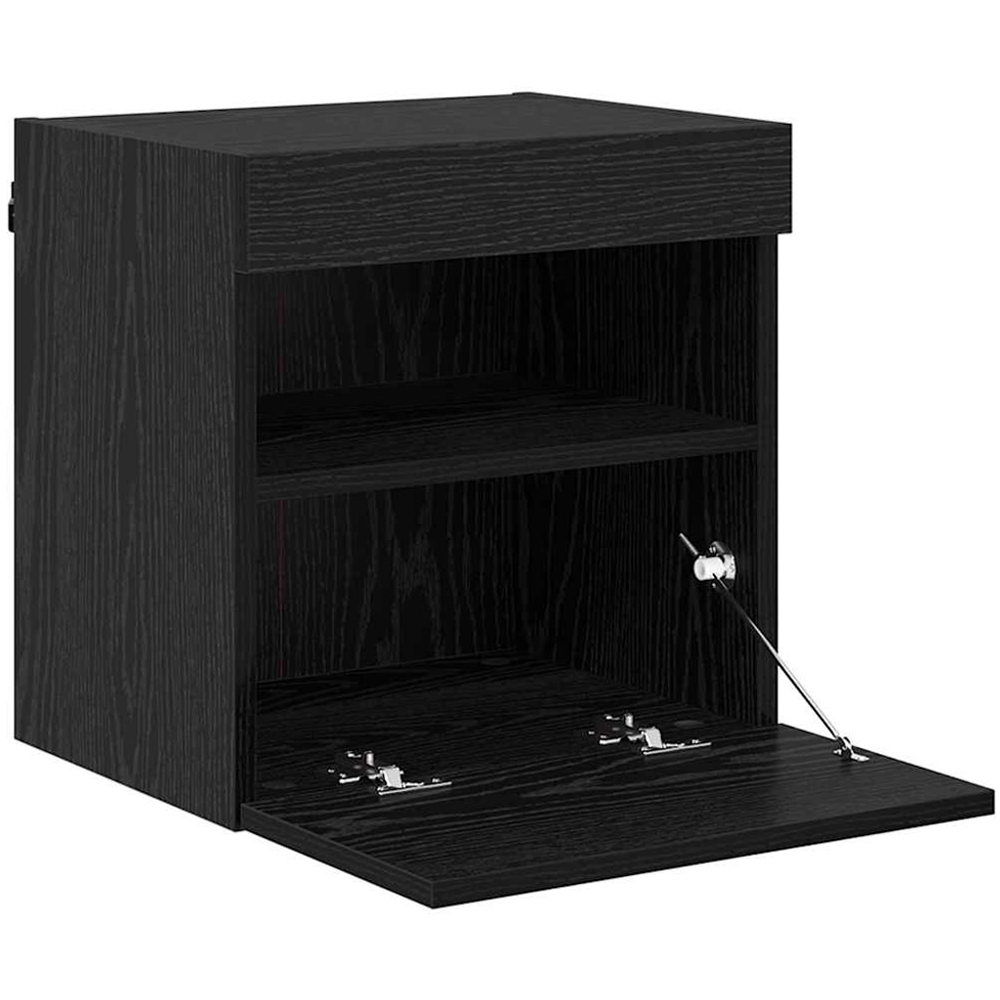 vidaXL Single Door Single Shelf Black Oak TV Cabinet with LED Lights Image 7