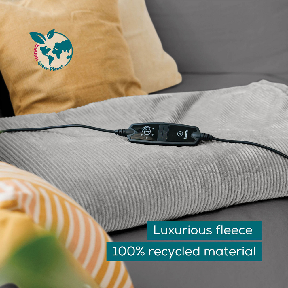 Beurer Comfort Green Planet Grey Cosy Corded Heated Throw with Controller 180 x 130cm Image 4