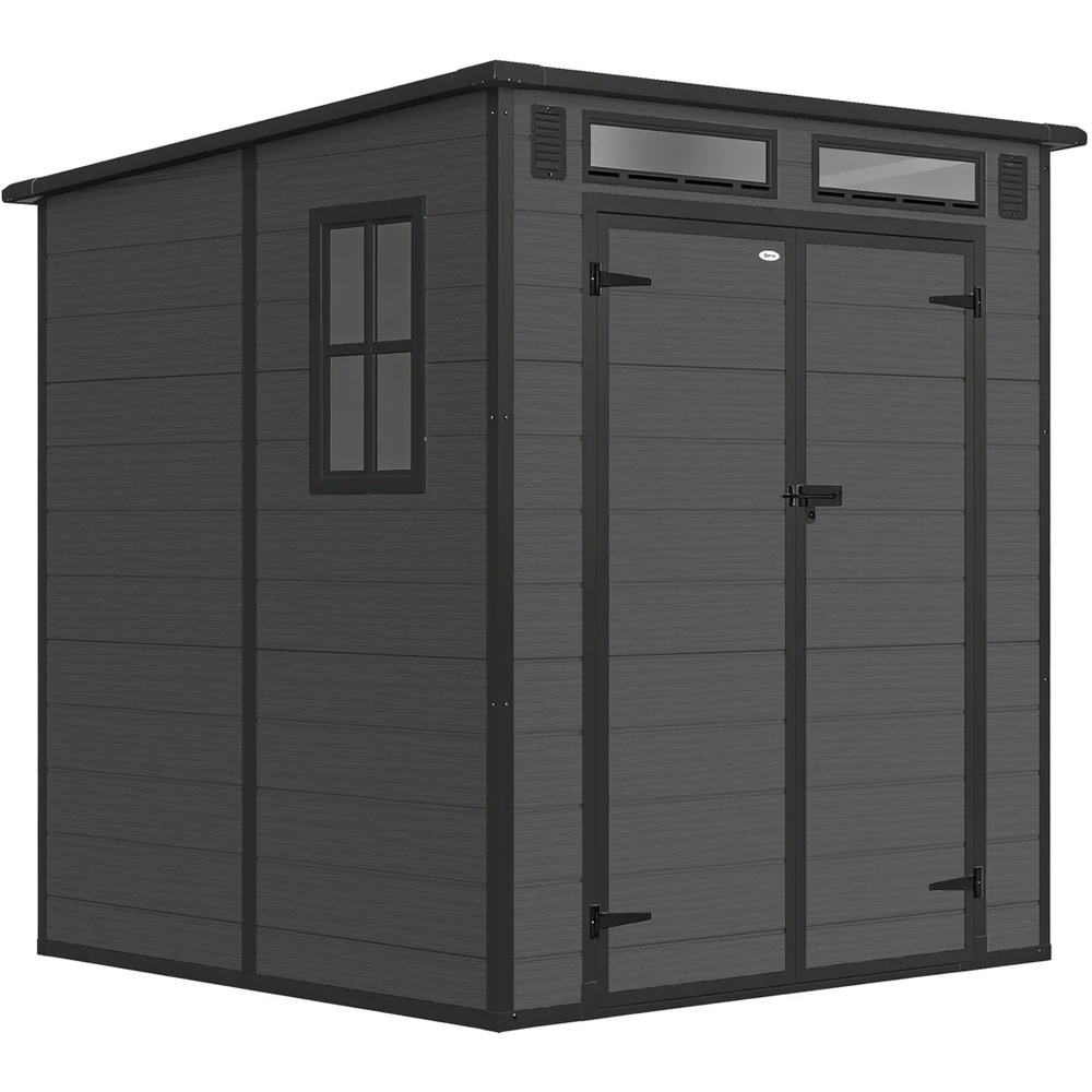 Outsunny 6 x 6ft Dark Grey Pent Garden Shed with Built-In Floor Image 1