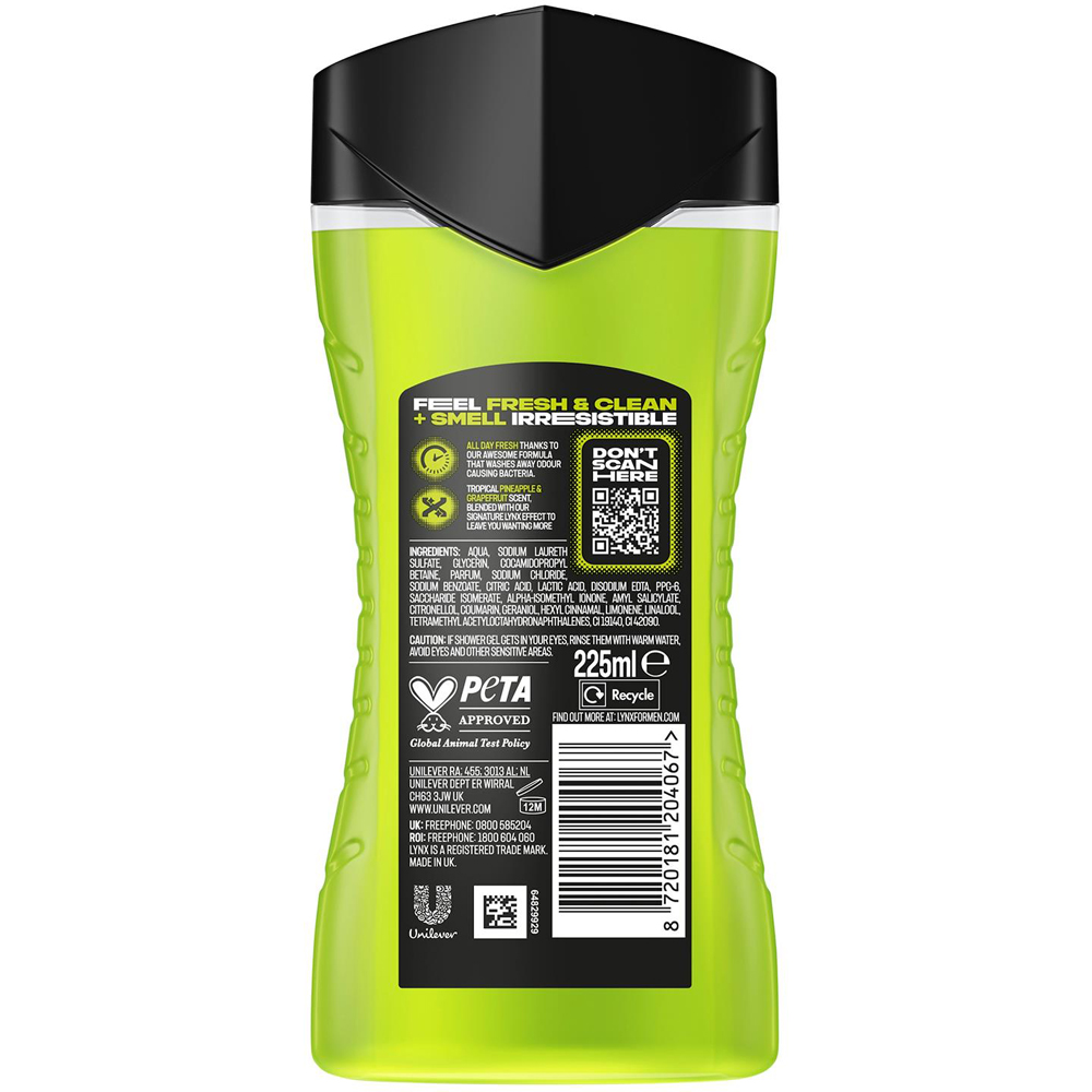 Lynx Epic Fresh Grapefruit and Tropical Pineapple 12H Refreshing Fragrance Shower Gel 225ml 3 Pack Image 8