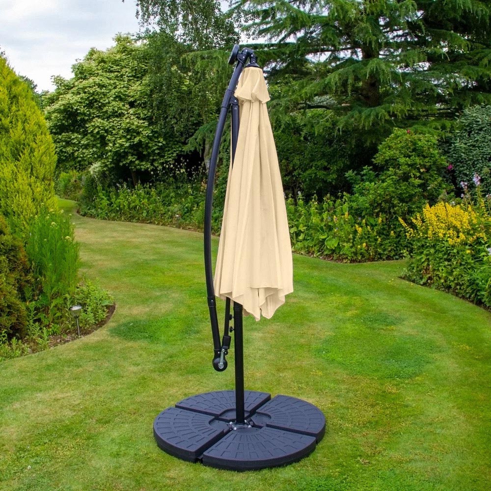 MonsterShop Beige LED Cantilever Parasol with Fan Base 3m Image 4