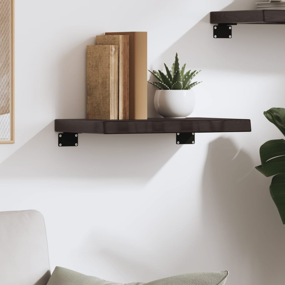 vidaXL 40 x 30 x 4cm Dark Brown Solid Oak Wall Shelf Image 2