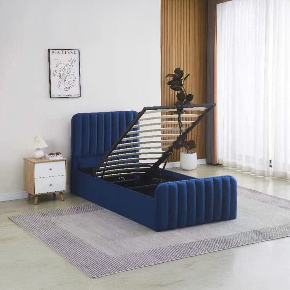 Kosy Koala Single Blue Velvet Ottoman Storage Bed Image 3