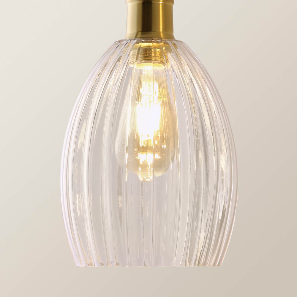 ValueLights Cheltenham Ribbed Shades Brushed Gold 3 Drop Bar Ceiling Light with Bulbs Image 4
