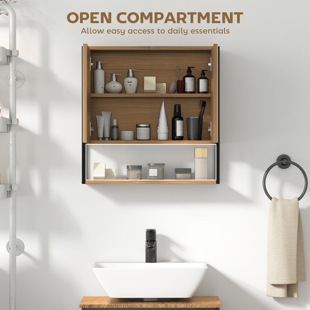 HOMCOM 2 Door Natural Industrial Mirror Bathroom Cabinet Image 7