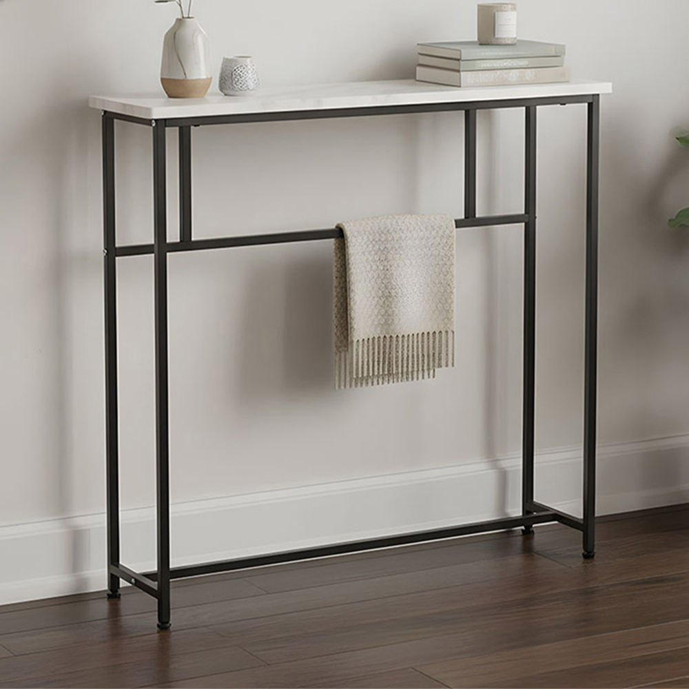 Living and Home White Marble Effect Narrow Console Table Image 1