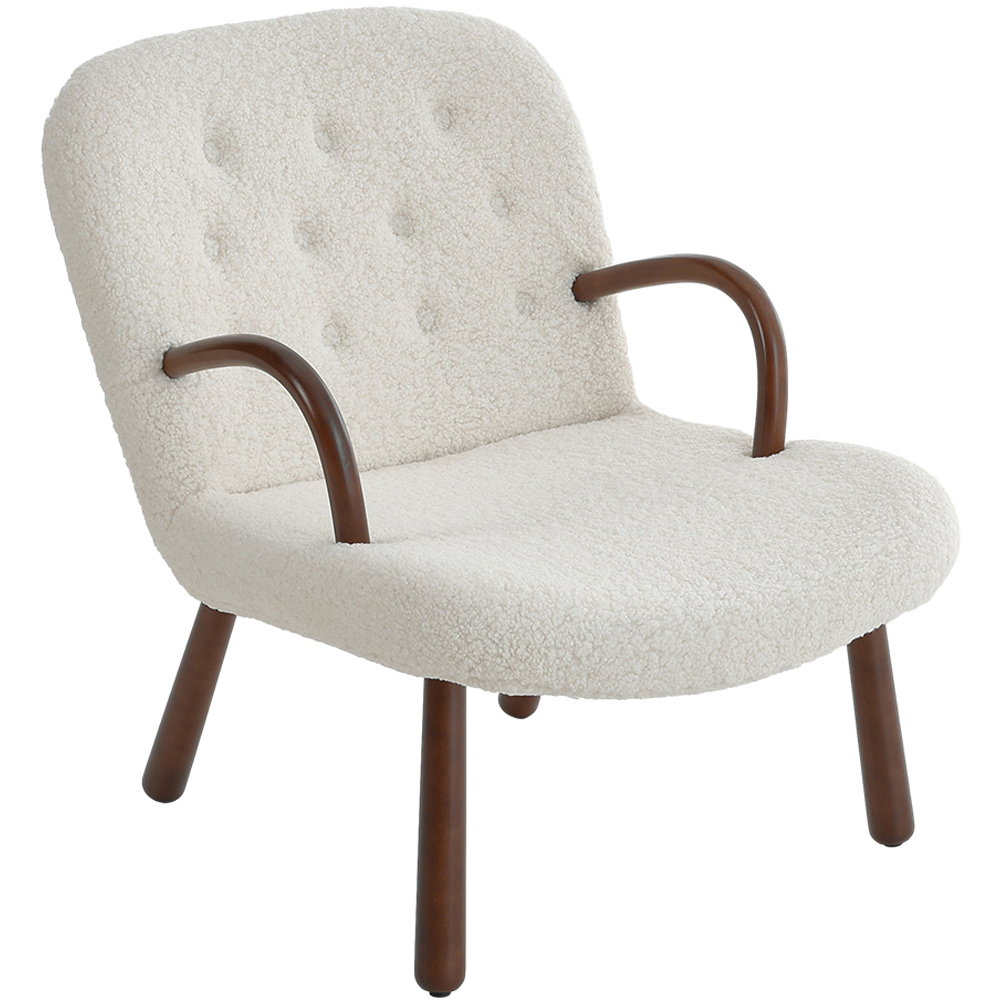 Living and Home White Sherpa Armchair and Footstool Set Image 2