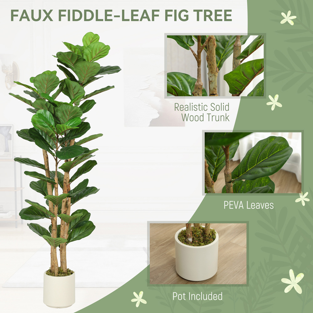 Portland Fiddle Leaf Fig Artificial Tree in Pot with Solid Wood Trunks 5ft Image 5