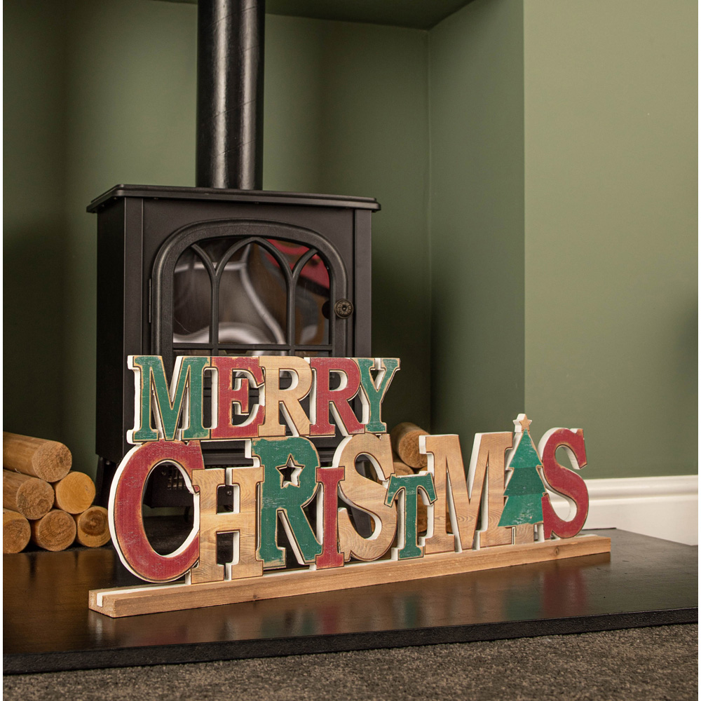 Samuel Alexander Red and Green Wooden Merry Christmas Table Top Sign 80cm Image 3