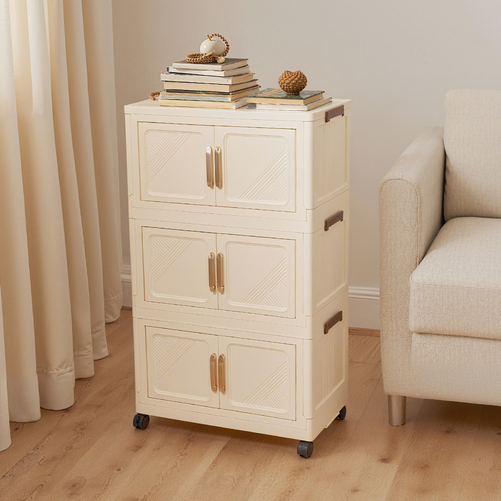 Living and Home 6 Door Cream Foldable Rolling Storage Cabinet Image 2
