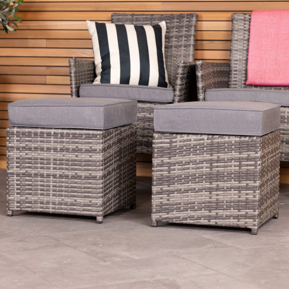Charles Bentley Grey Rattan Foot Stool Set of 2 Image 1