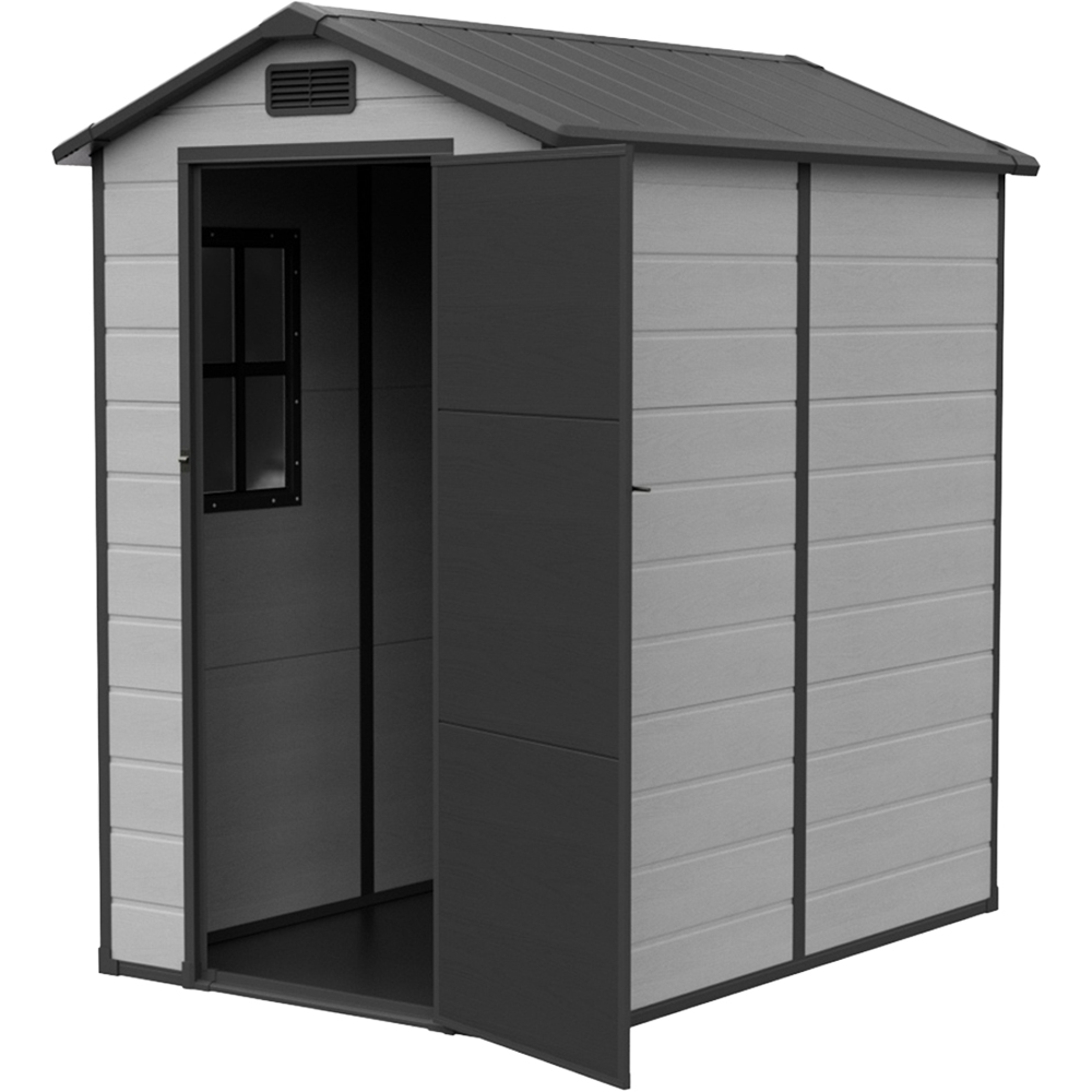 Living and Home 4 x 6ft Smokey Grey and Black Wood Grain Plastic Garden Storage Shed with Floor Image 4