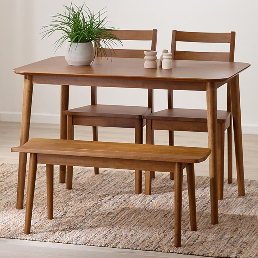 Furniturebox Lymington 4 Seater Wooden Dining Set with Bench Walnut Effect Image 1