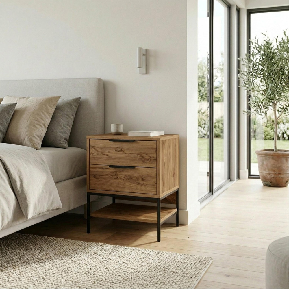 Decortie Mars 2 Drawer Single Shelf Deep Oud Bedside Table Image 5