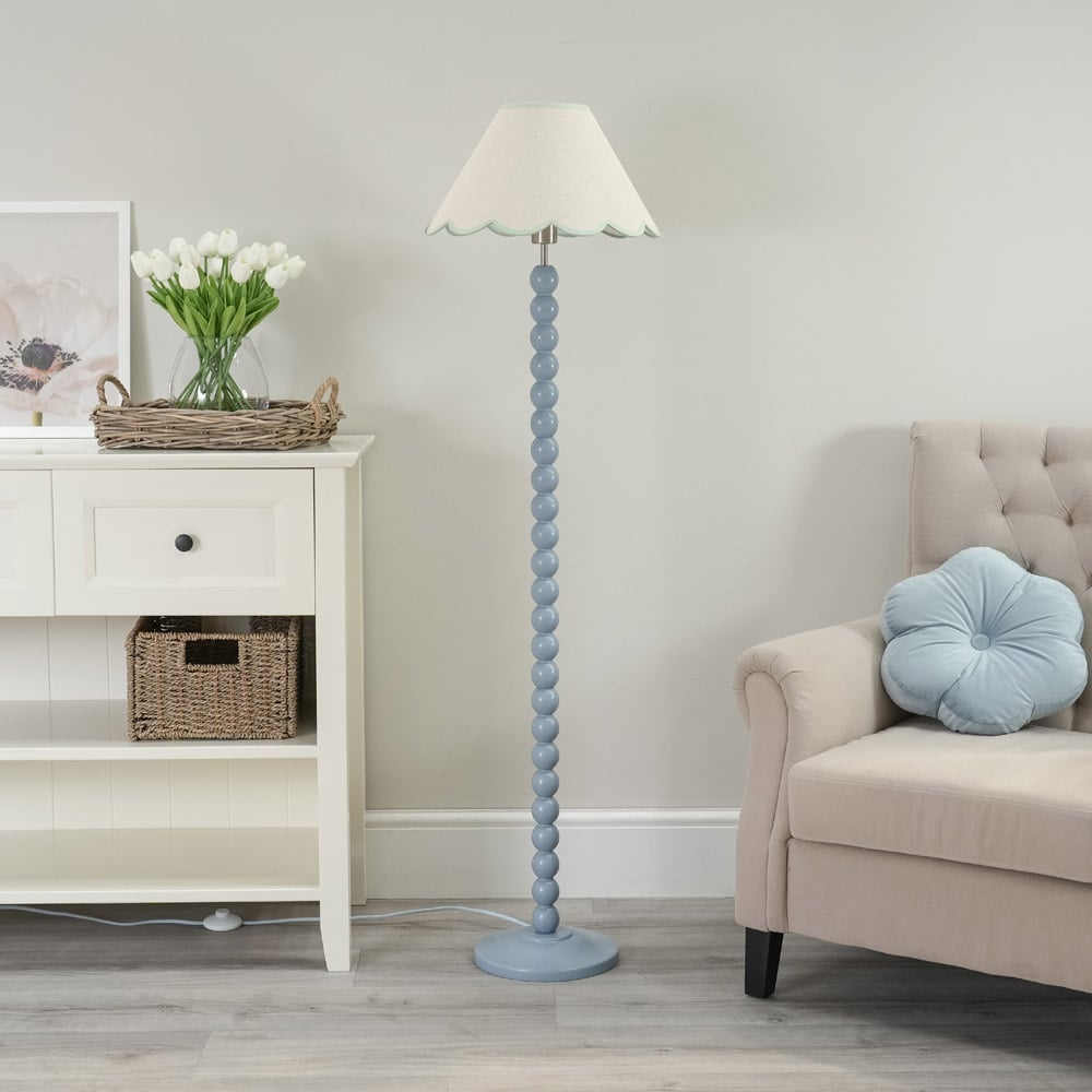 ValueLights Bobbins Green Scallop Shade Powder Blue LED Floor Lamp Image 5