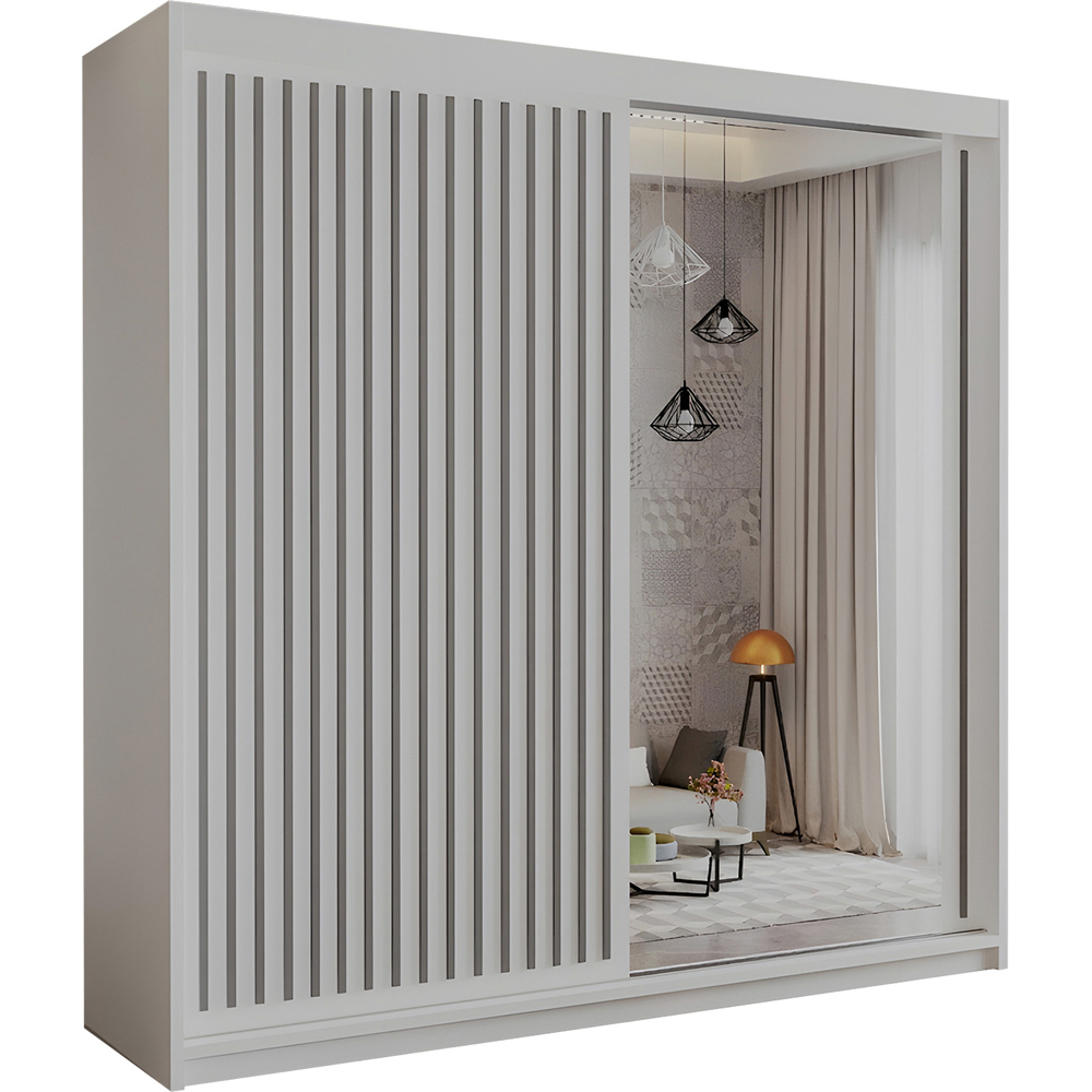 Sliding Wardrobes 4U Royal 2 Door White Minimalist Mirrored Wardrobe 150cm Image 2