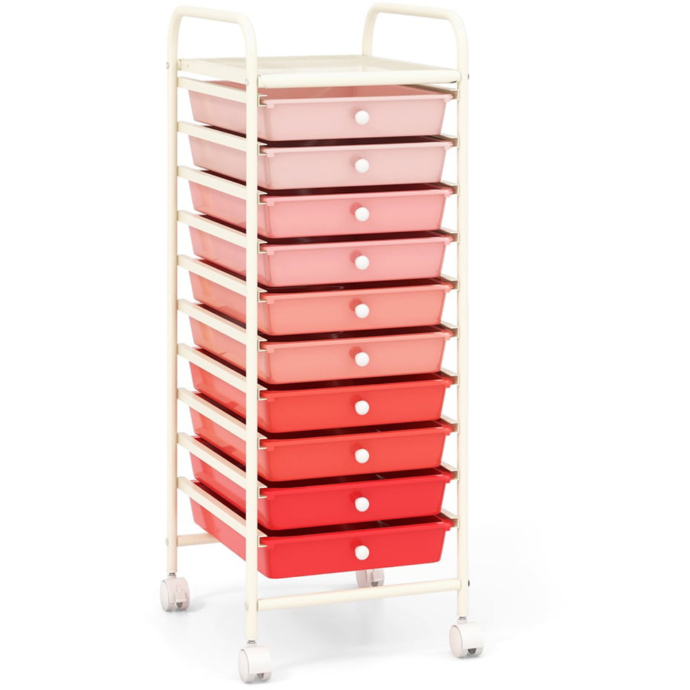 Costway 10 Drawer Pink Mobile Storage Trolley Image 1