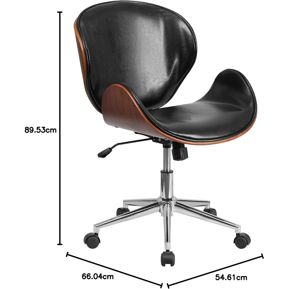 FWStyle Black and Walnut Faux Leather Armless Office Chair Image 6