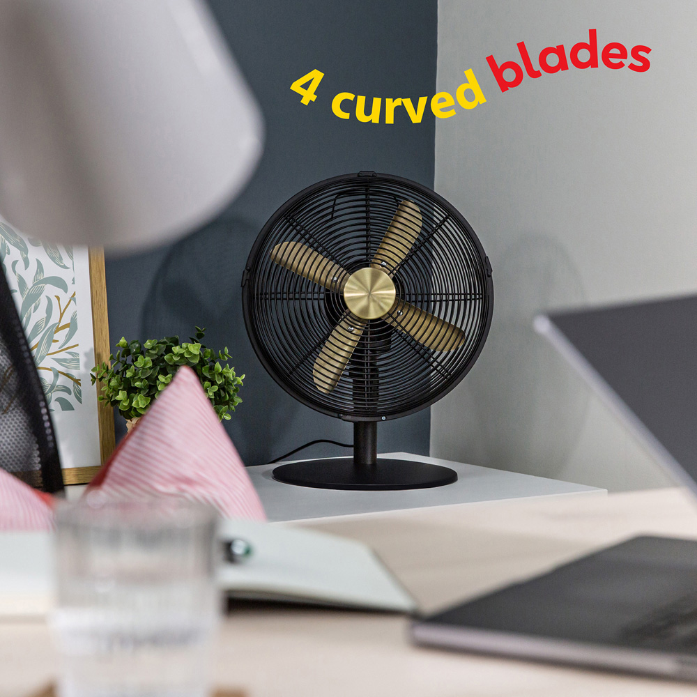 Russell Hobbs Brushed Gold and Black Metal Desk Fan 12 inch Image 4